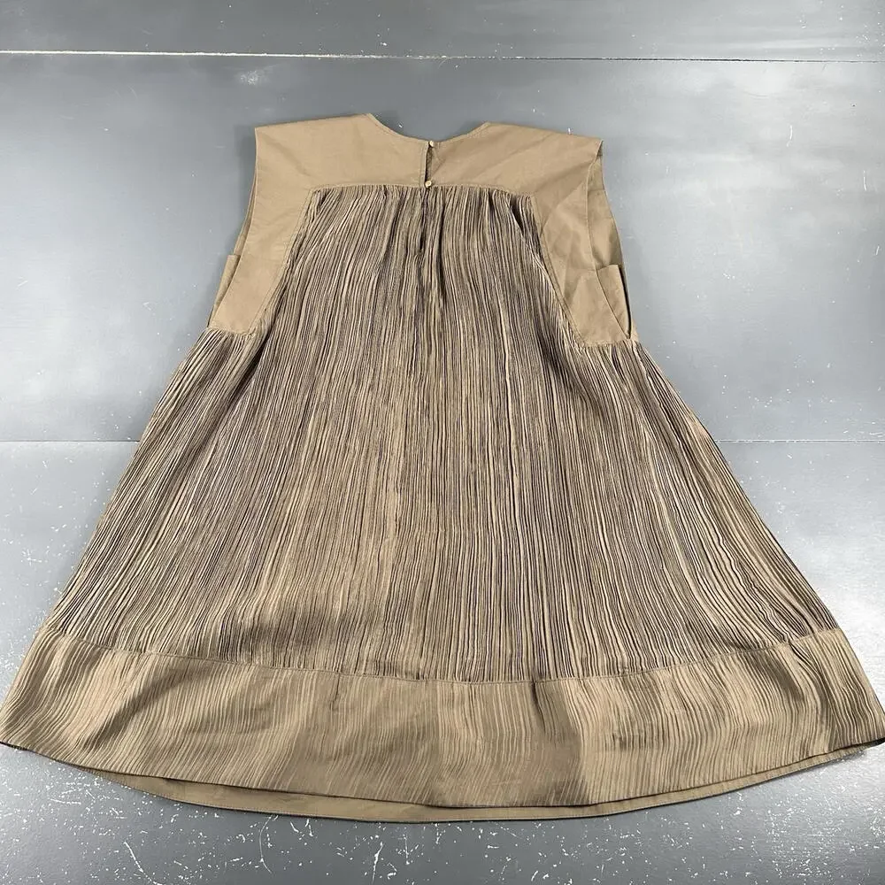 By Anthropologie Moss Green Cap-Sleeve Plissé Mini Dress Medium Scrunchy - Picture 8 of 12